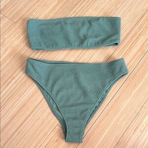 Kendall & Kylie Textured Olive Green Bandeau Bikini Set